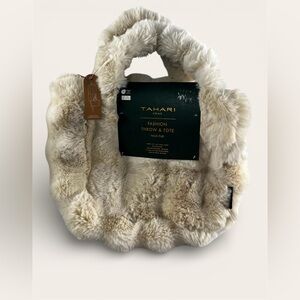 Tahari Faux Fur Tote in Cream without throw